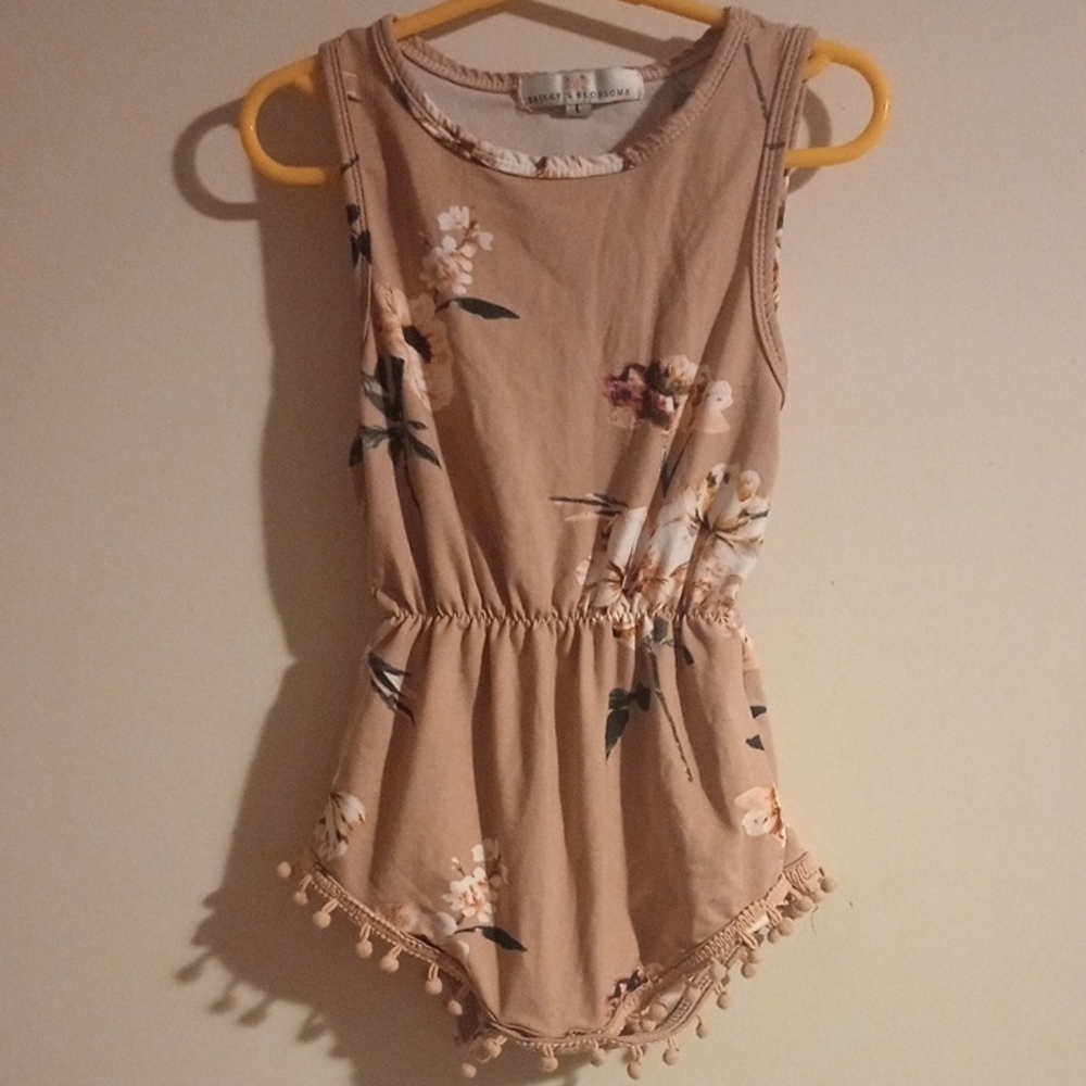 Chic Beige Floral Kids Romper